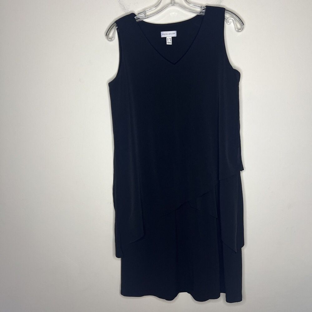 Susan Graver Women’s Liquid Knit Dress Size XS Petite Black Tiered Sleeveless